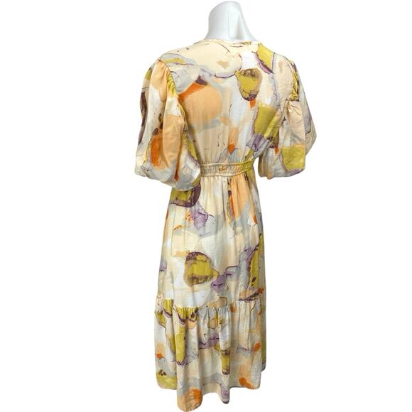 Jessica Simpson Multicolor Flutter Sleeve Tiered Midi Empire A-Line Dress Size M - Picture 2 of 4